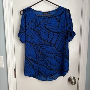 Royal blue palm print cold shoulder top,  Size S (fits like a M/L)